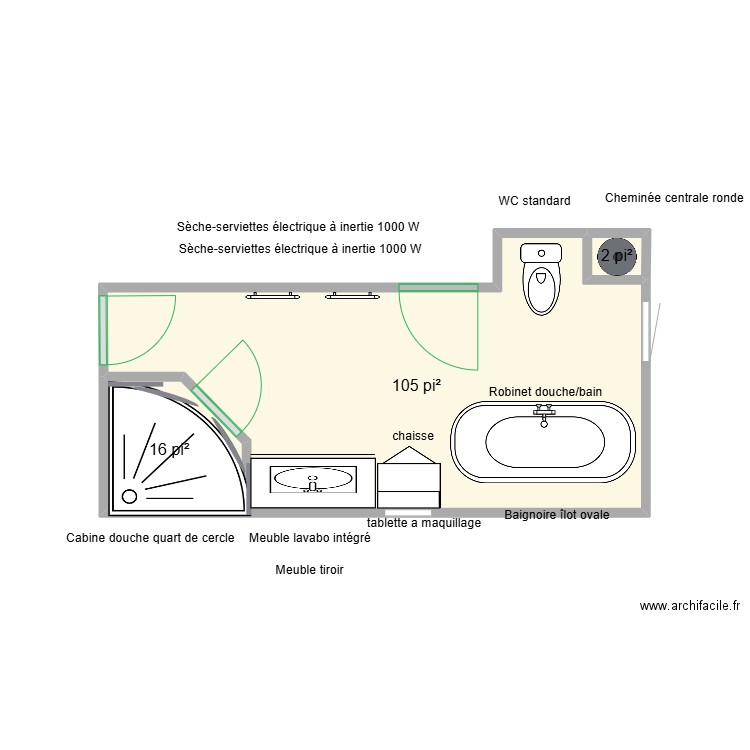 salle de bain. Plan de 3 pièces et 11 m2