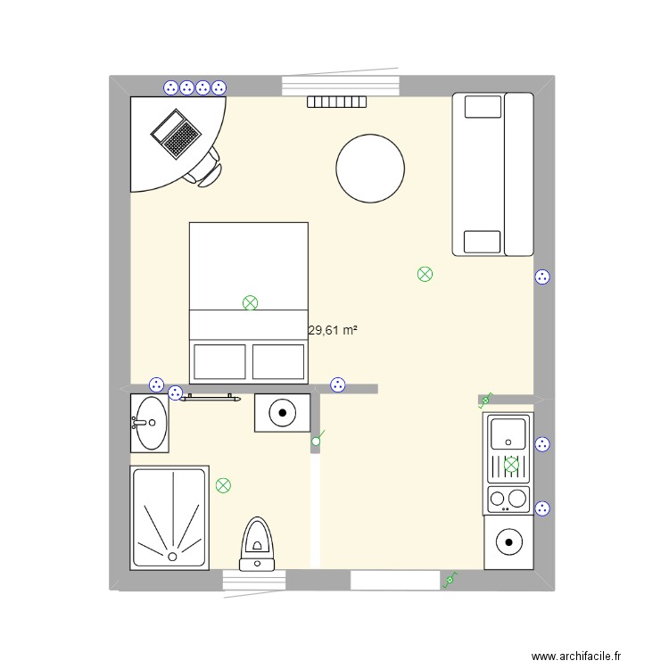 plan devoir. Plan de 1 pièce et 30 m2