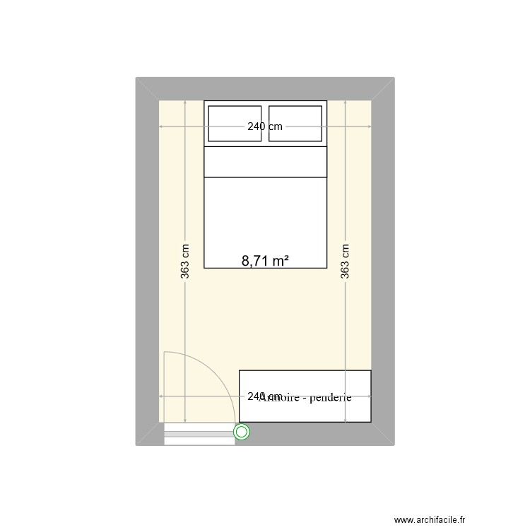 Chambre petite. Plan de 1 pièce et 9 m2