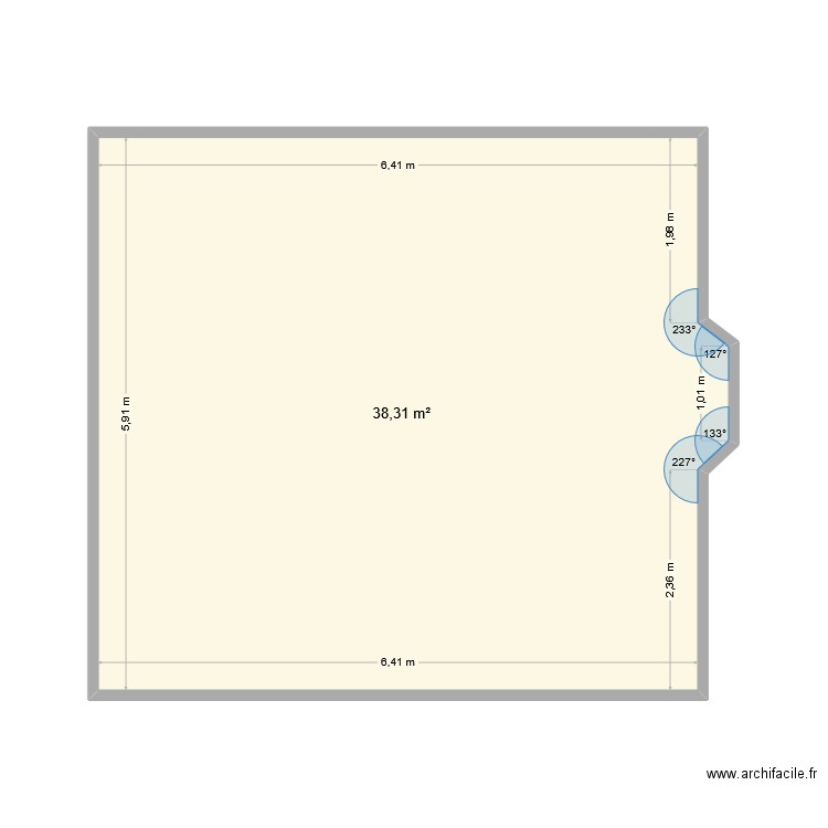 plan prise. Plan de 1 pièce et 38 m2