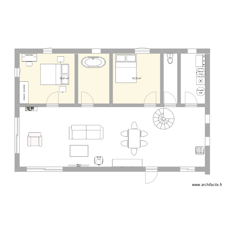 version karine. Plan de 2 pièces et 30 m2