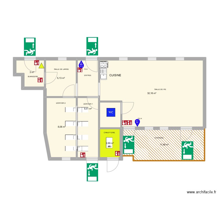 MAM DE SAINT CORNIER. Plan de 7 pièces et 72 m2