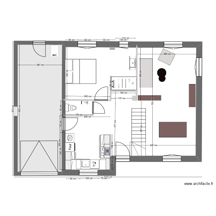 Grèbes 27 - RdC - salon 1. Plan de 3 pièces et 85 m2