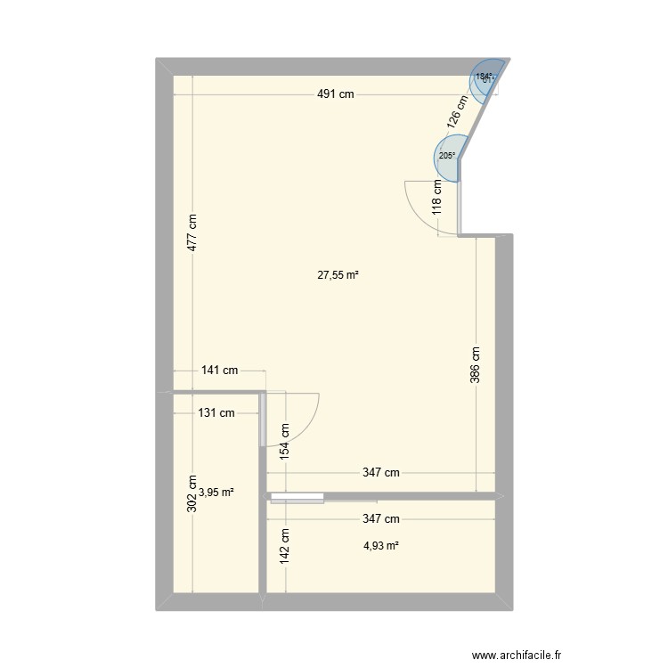 Cantine Tréguier. Plan de 3 pièces et 36 m2