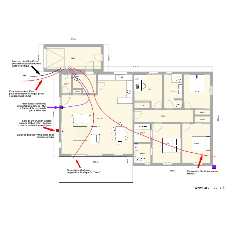 Projet_Villa_Elec_Attentes. Plan de 16 pièces et 156 m2