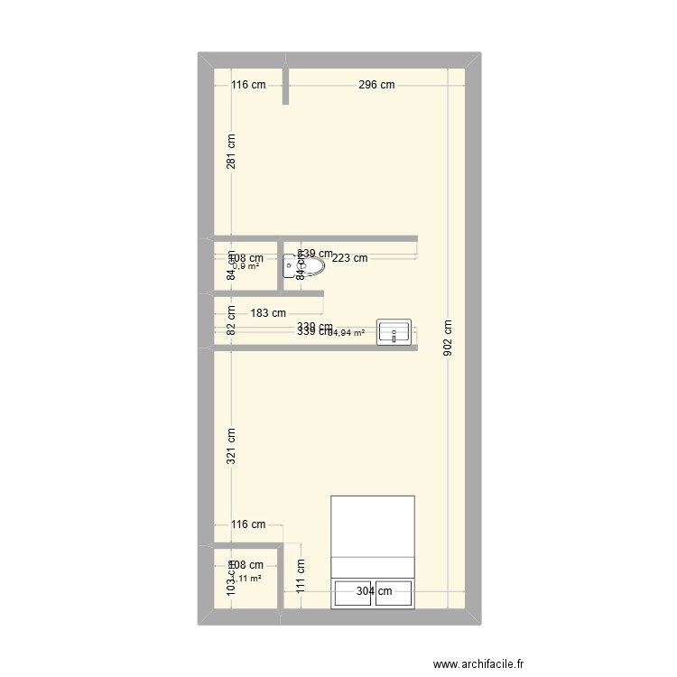 APART. Plan de 3 pièces et 37 m2