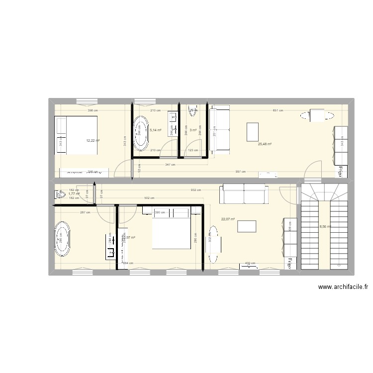 Plan 1 ére étage CHANTIER LOMBEZ APPT 3 ET 4. Plan de 8 pièces et 98 m2