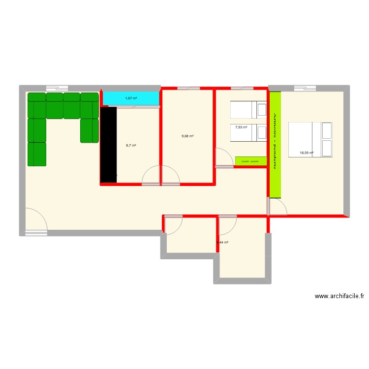 casa jihad. Plan de 7 pièces et 91 m2