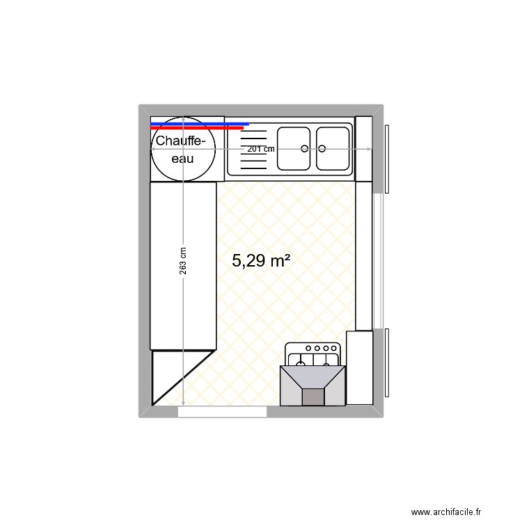 cuisine. Plan de 1 pièce et 5 m2