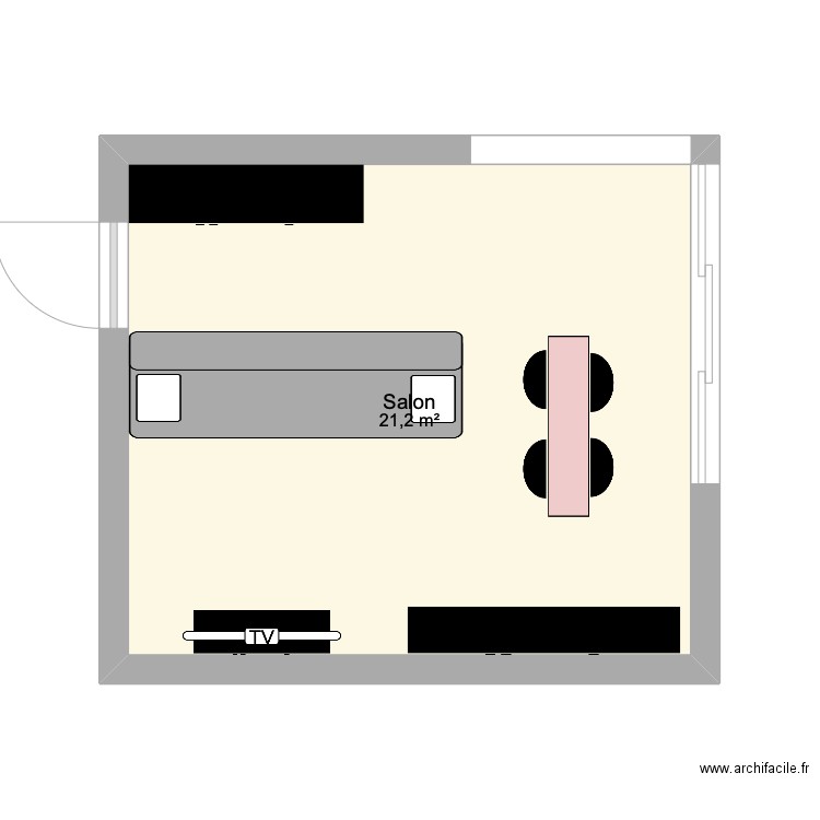 Salon. Plan de 1 pièce et 21 m2