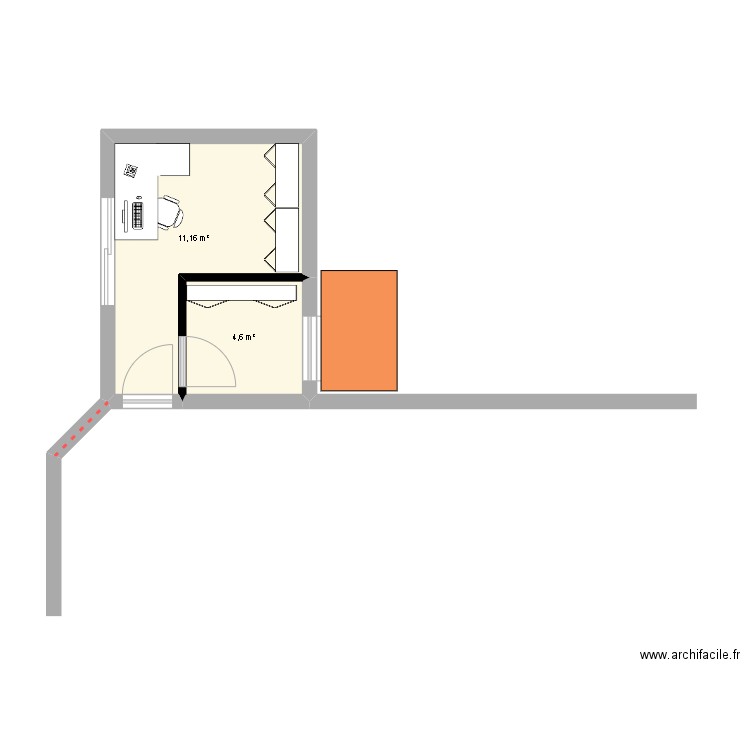 agrandissement. Plan de 2 pièces et 16 m2