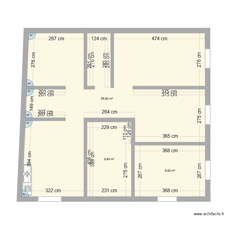 amirran2. Plan de 3 pièces et 75 m2