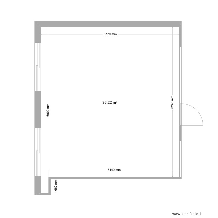 Lellouche. Plan de 1 pièce et 36 m2