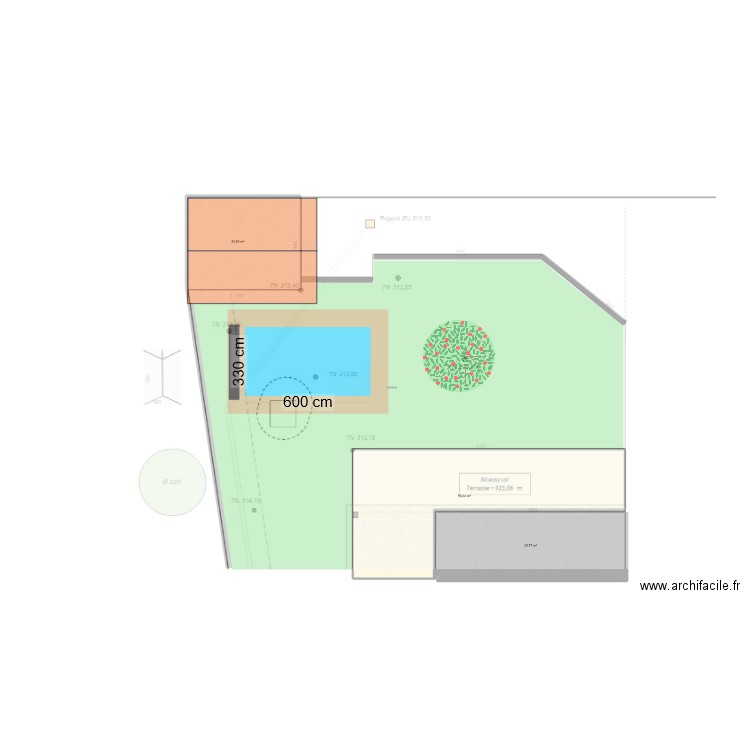 piscine. Plan de 3 pièces et 97 m2