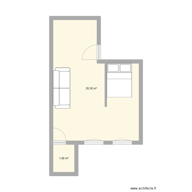 Appart. Plan de 2 pièces et 28 m2