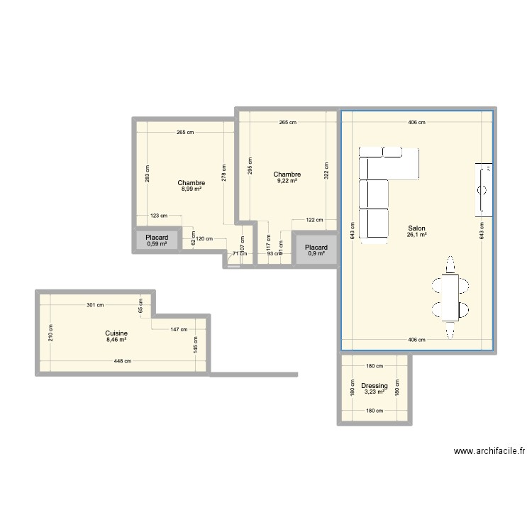 SOISY. Plan de 7 pièces et 57 m2