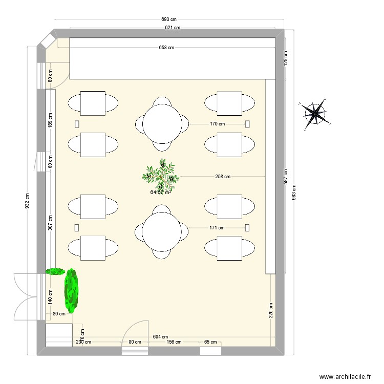 Resto. Plan de 1 pièce et 65 m2