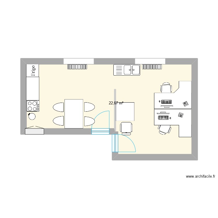 Bureau La Fourmilière. Plan de 1 pièce et 23 m2