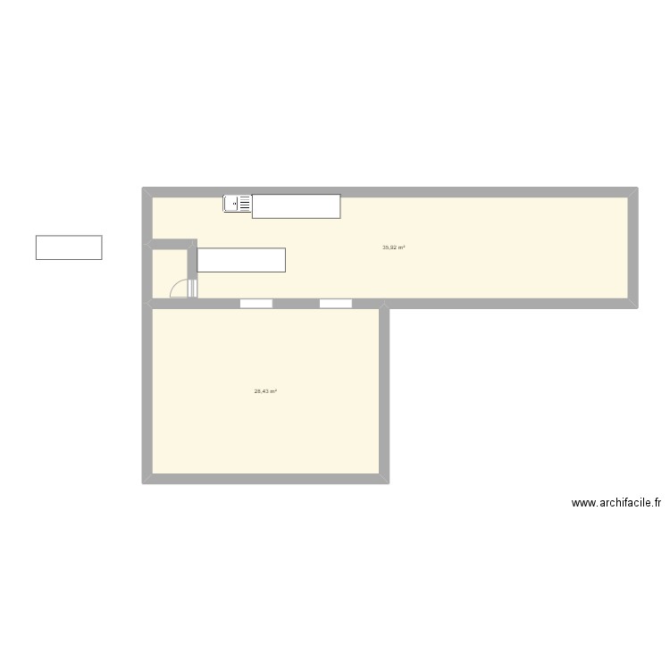 boulangerie . Plan de 2 pièces et 64 m2