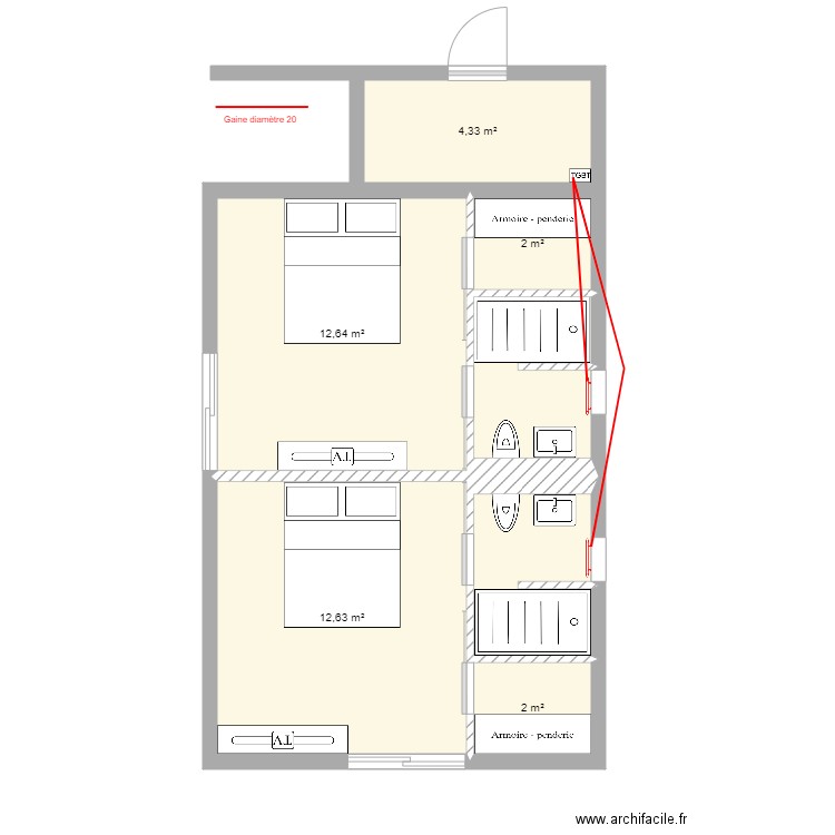 Corse chambre ami Chauffage. Plan de 7 pièces et 40 m2