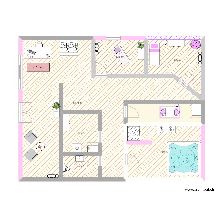 institut Beaute. Plan de 7 pièces et 108 m2