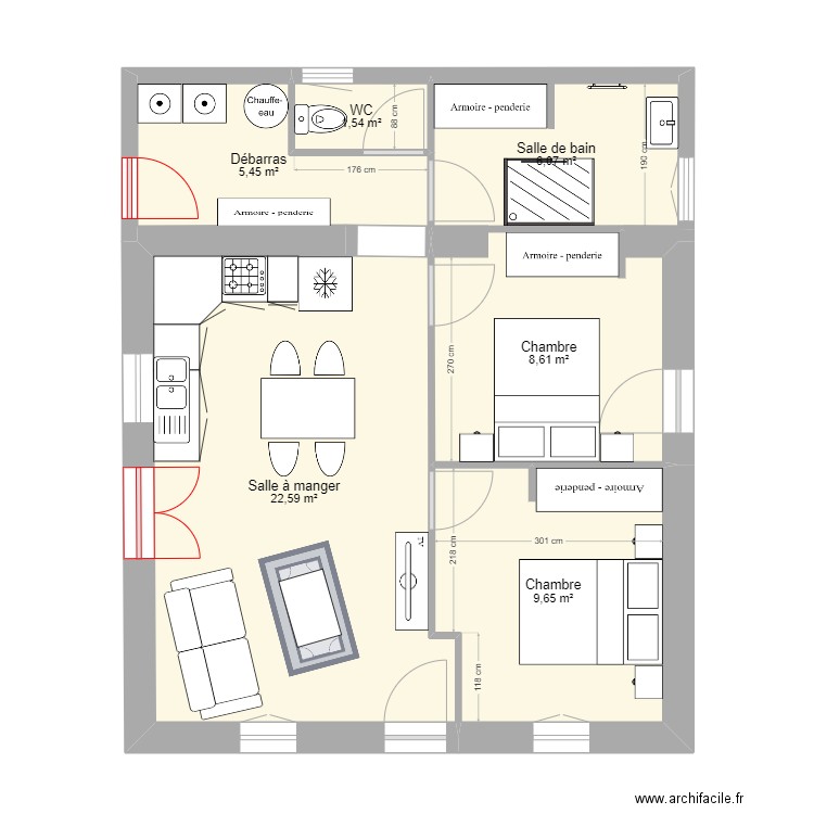 2eme lavergne. Plan de 6 pièces et 54 m2