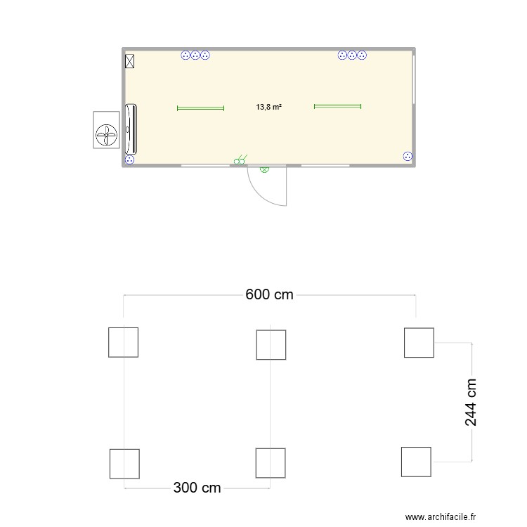 Cols GM 1 Bureau. Plan de 1 pièce et 14 m2