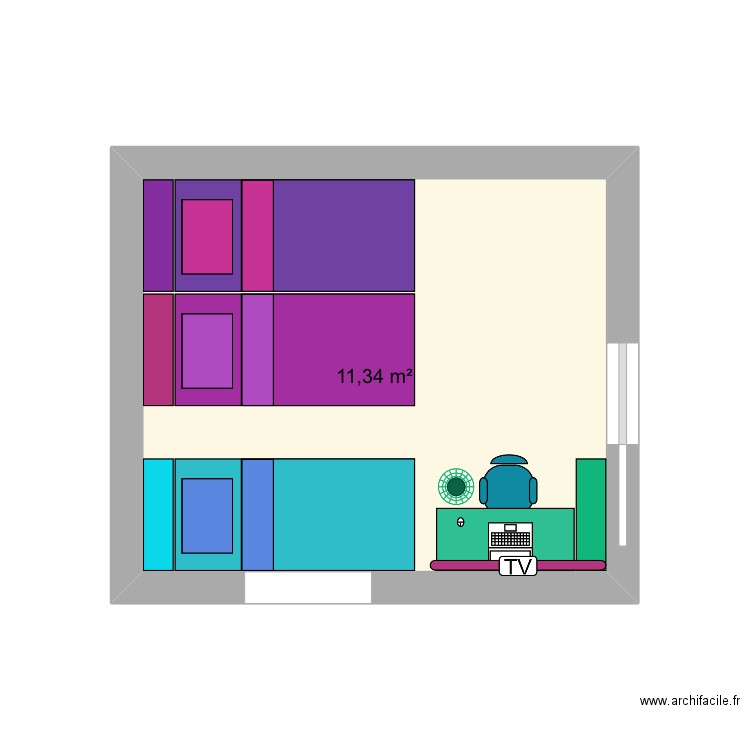 chambre enfants 3. Plan de 1 pièce et 11 m2