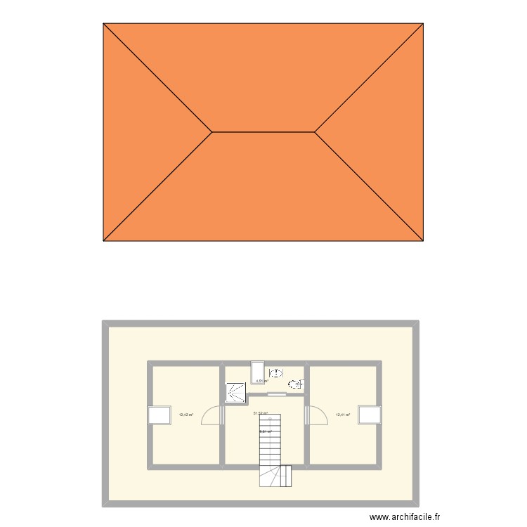 Combles. Plan de 5 pièces et 138 m2