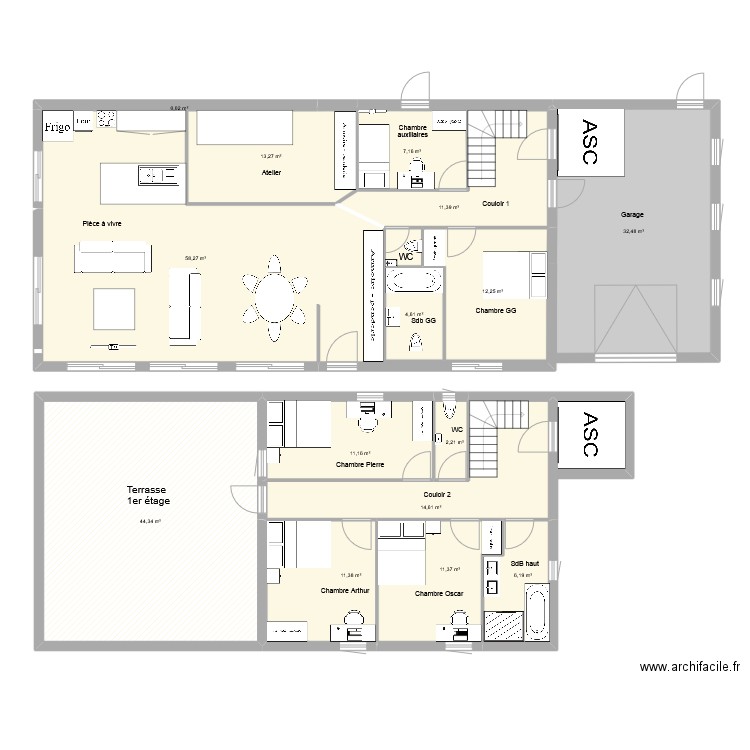 plan 170. Plan de 15 pièces et 241 m2