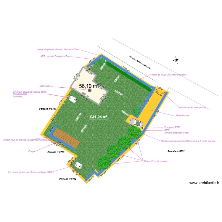 plan de masse 2. Plan de 1 pièce et 56 m2