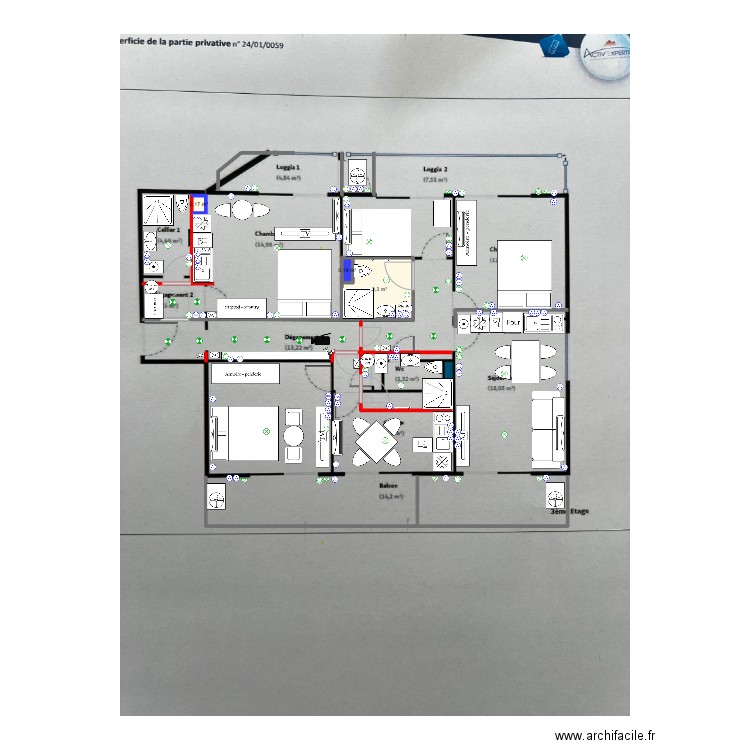 Caroubier 1. Plan de 3 pièces et 4 m2