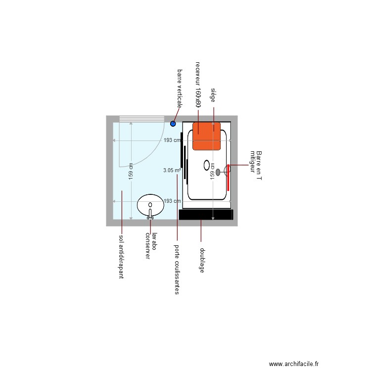 plan el gandouli. Plan de 1 pièce et 3 m2