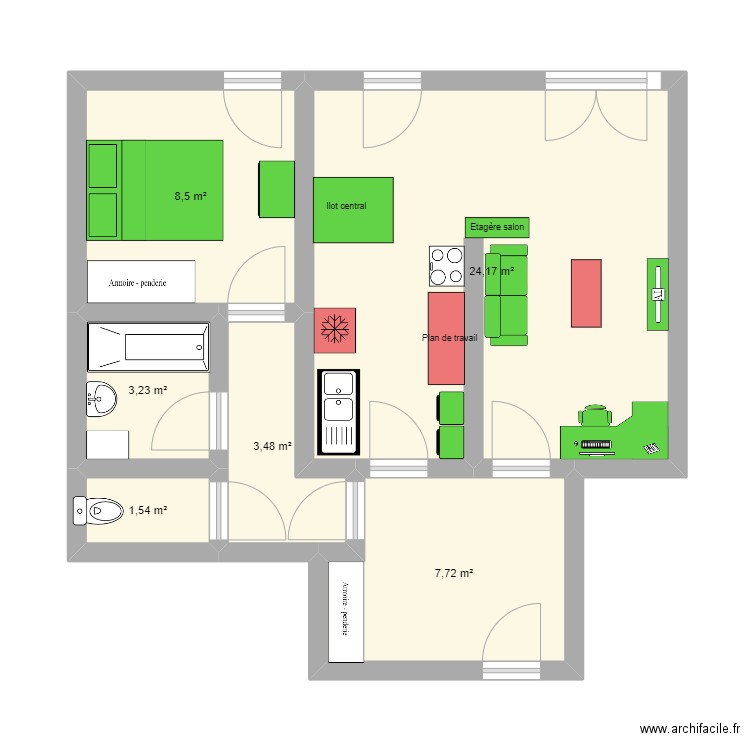 appart saulx. Plan de 6 pièces et 49 m2