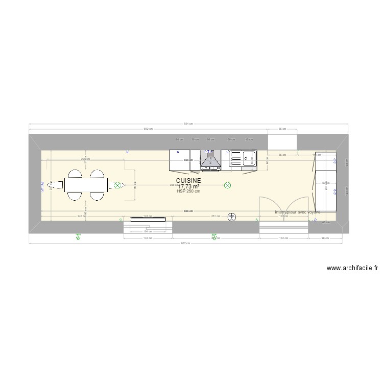 Ancienne maison cote cuisine. Plan de 1 pièce et 18 m2