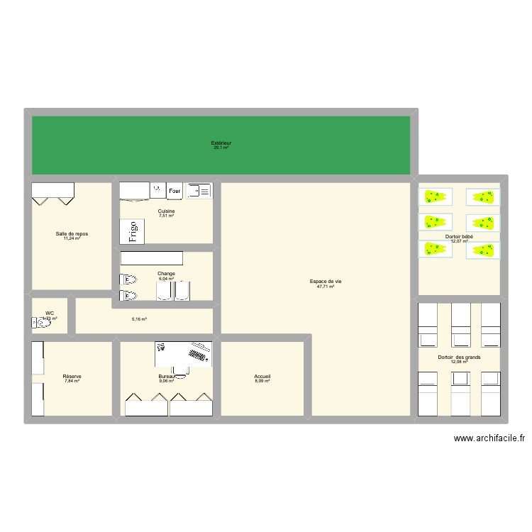 exemple plan crèche. Plan de 12 pièces et 158 m2