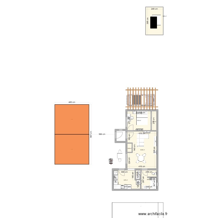 PLAN . Plan de 8 pièces et 58 m2