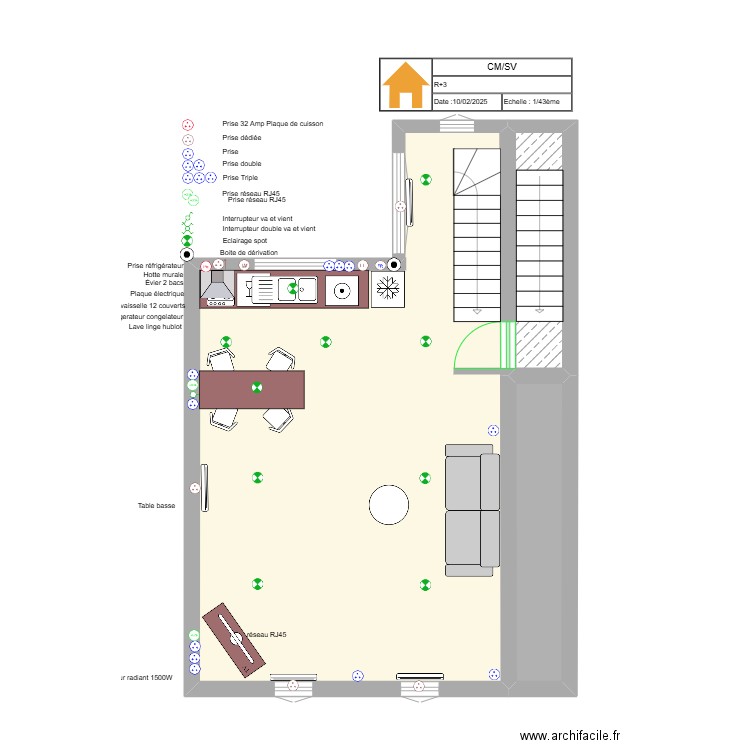 C-M. Plan de 3 pièces et 48 m2