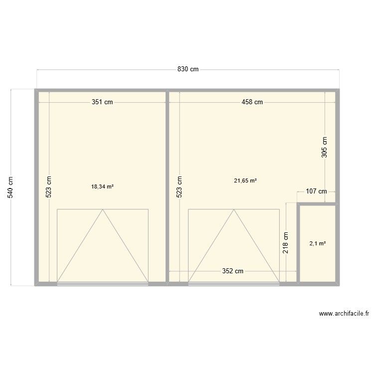 Garage PMF. Plan de 3 pièces et 42 m2