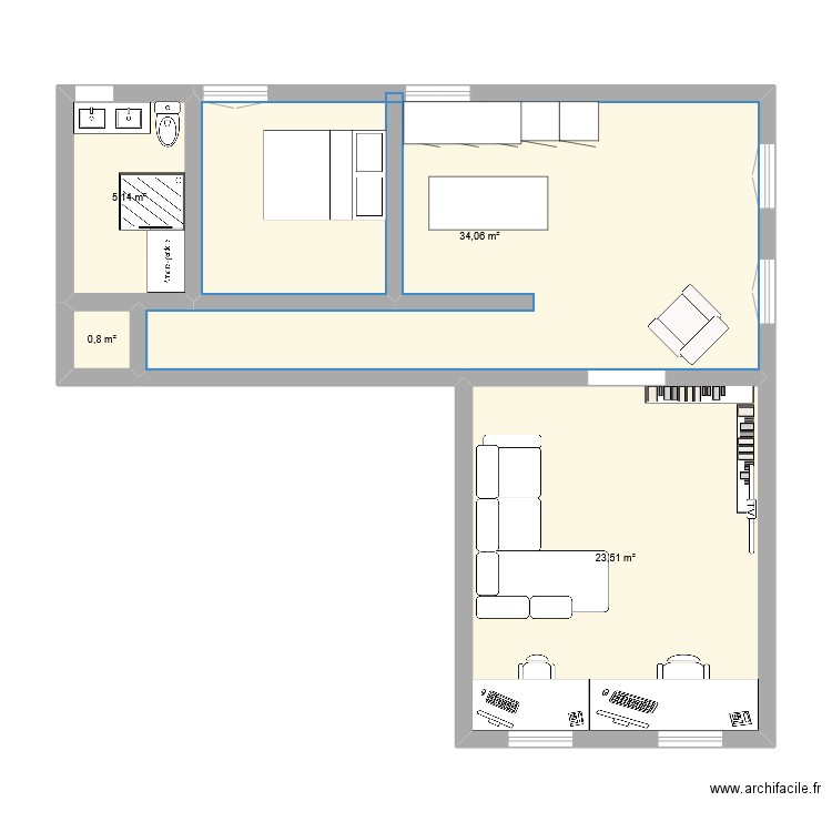 appartement. Plan de 4 pièces et 64 m2