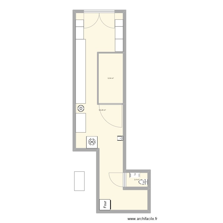 boucherie. Plan de 3 pièces et 66 m2