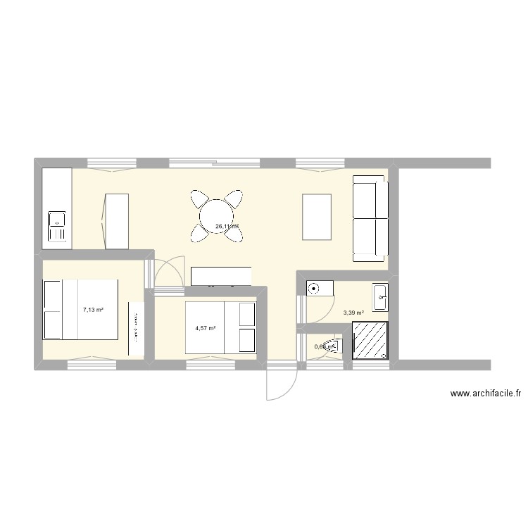 Gîtes. Plan de 5 pièces et 42 m2