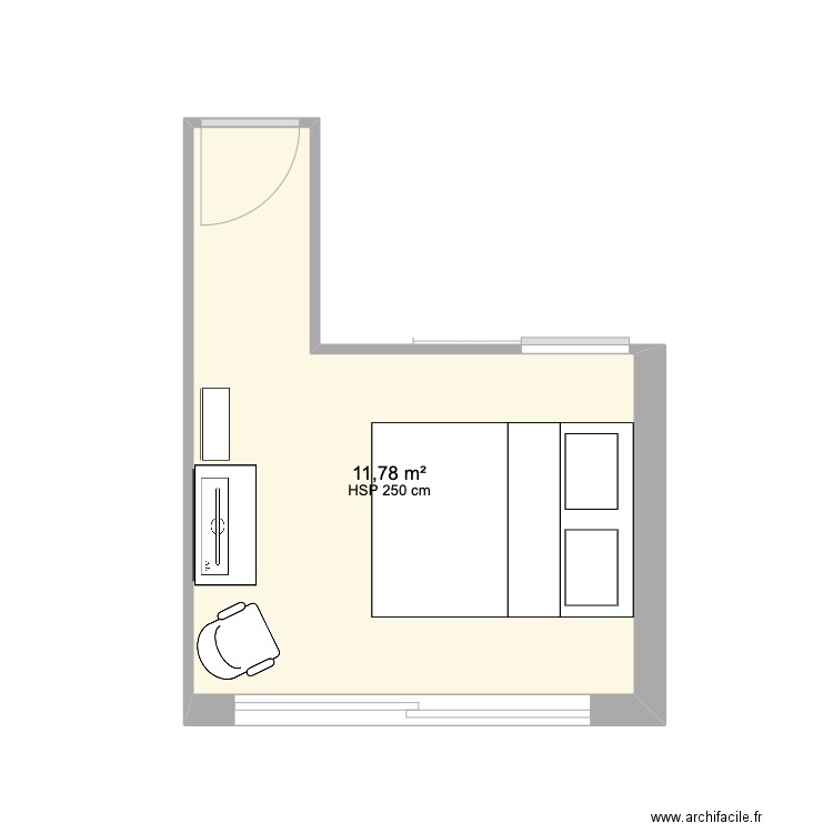 Chambre parentale avec amenagement. Plan de 1 pièce et 12 m2