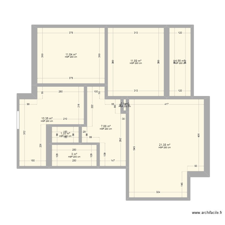 less pran. Plan de 9 pièces et 72 m2