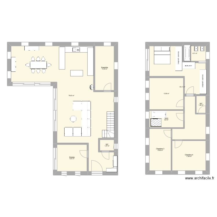 Dion 6,4x14 + 5x5. Plan de 11 pièces et 180 m2