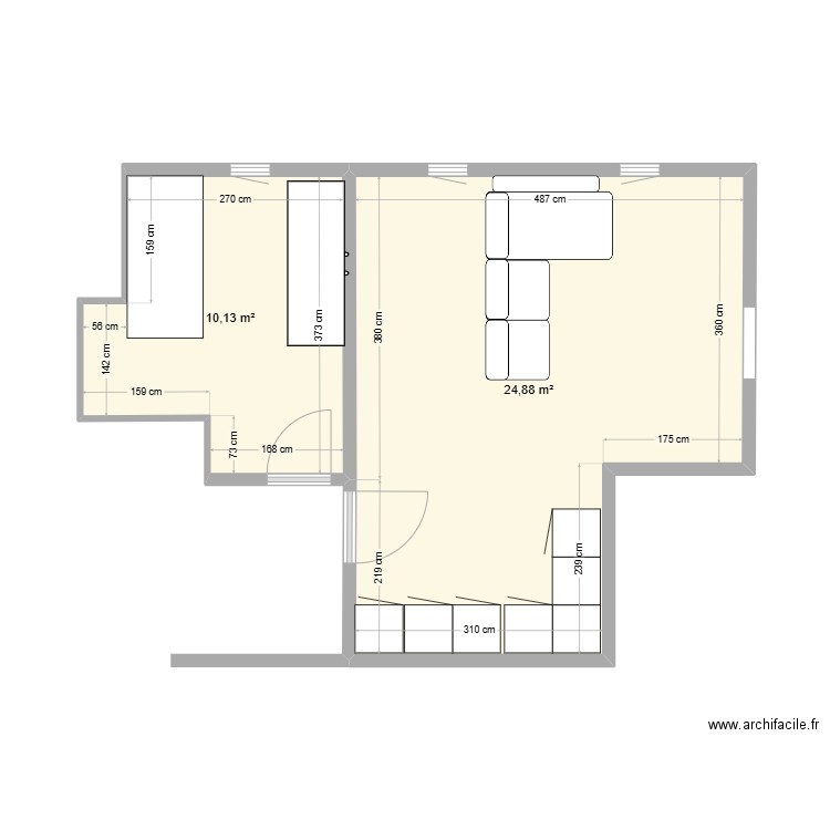 appart. Plan de 2 pièces et 35 m2