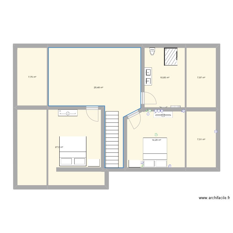 COMBLE HIRTZ. Plan de 7 pièces et 105 m2