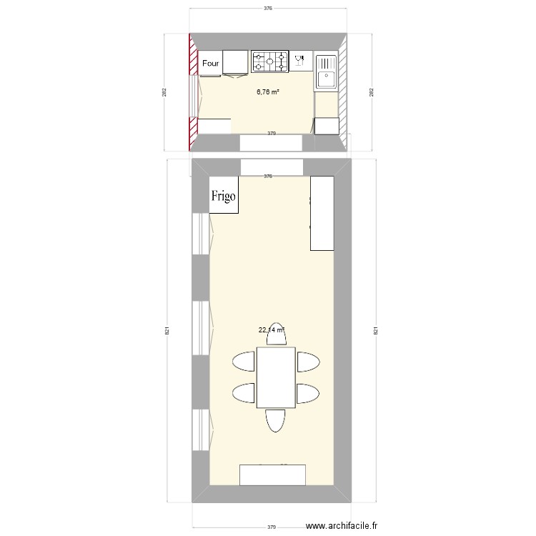 Aménagement nouvelle cuisine piscine - 8 déc 24. Plan de 2 pièces et 29 m2