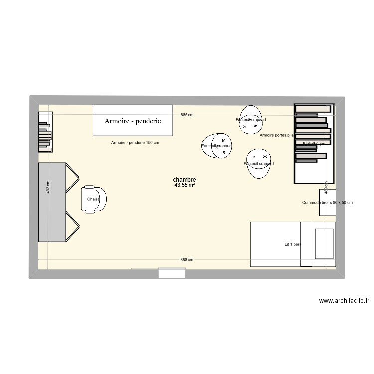 chambre d'amis fait par Selena. Plan de 1 pièce et 44 m2