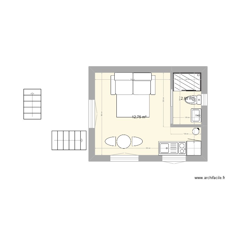 mazot. Plan de 2 pièces et 15 m2